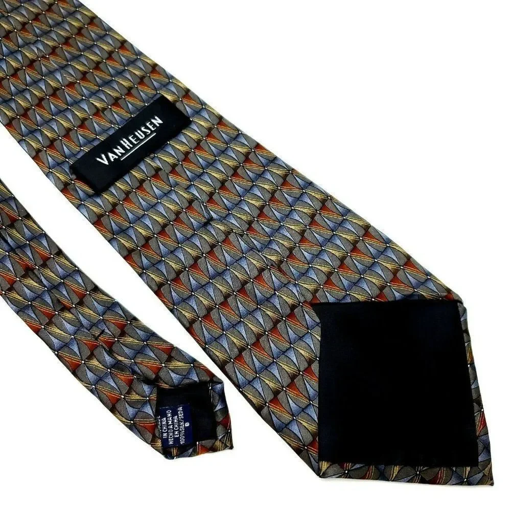 Van Heusen Silk Tie‎ Print Green Wide Geometric